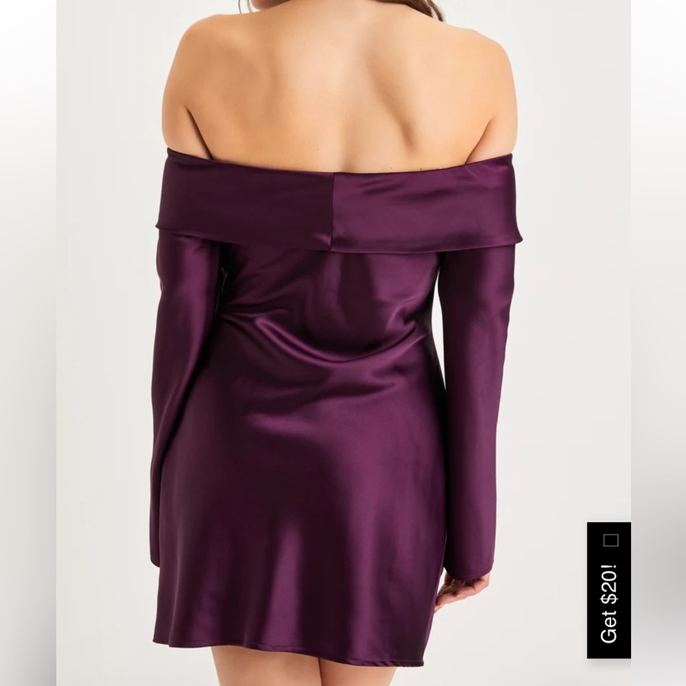 Lulu's Off-the-Shoulder Satin Mini Dress in Plum - Picture 2 of 5